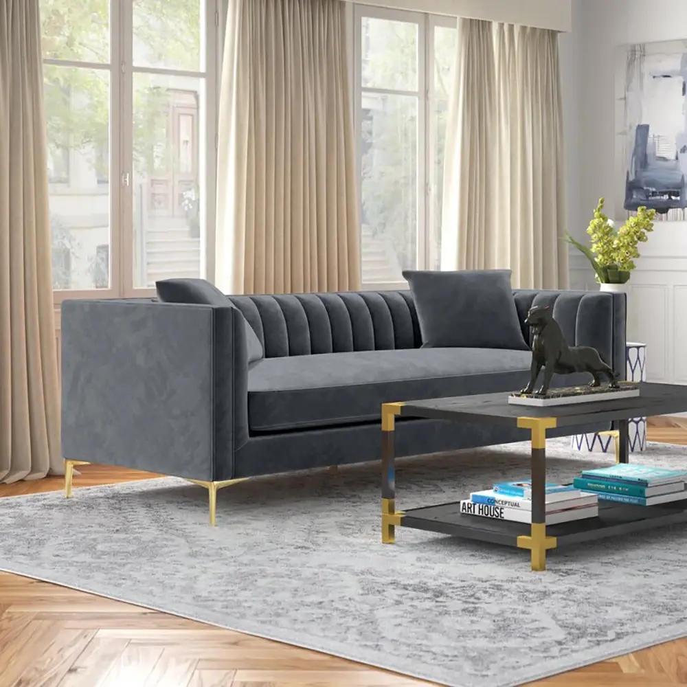 Jacqueline Velvet Square Arm 3 Seater Sofa – furniture