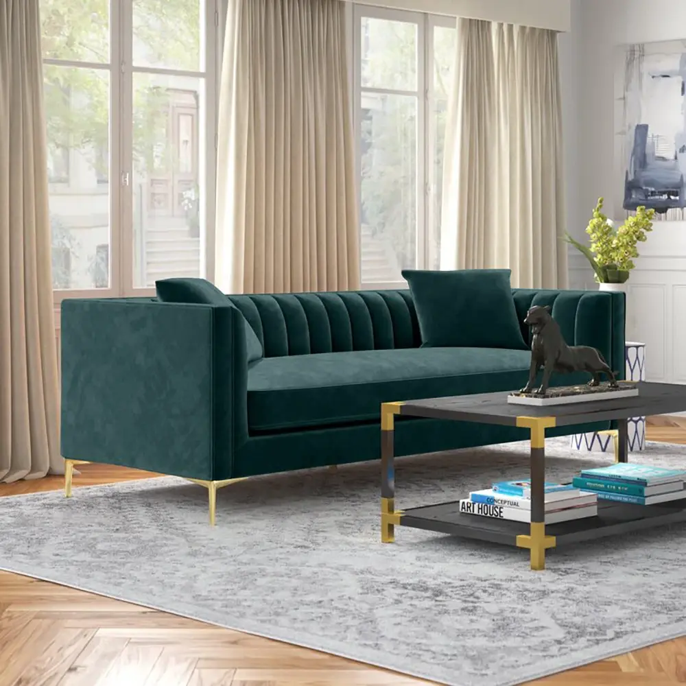 Jacqueline Velvet Square Arm 3 Seater Sofa – furniture