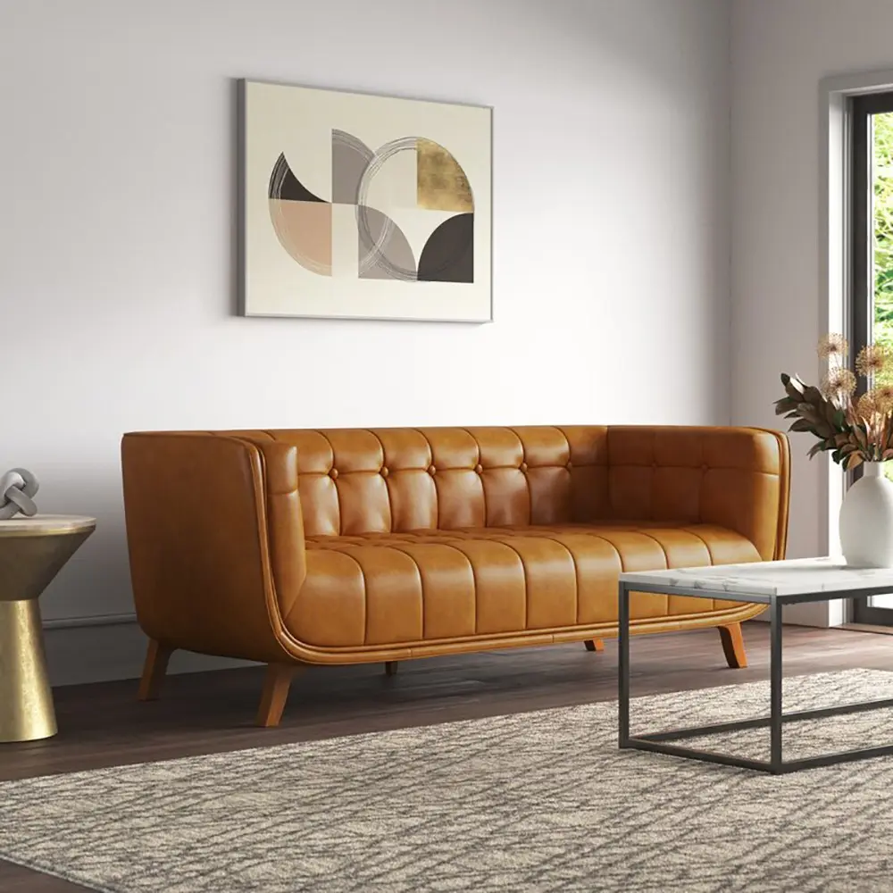 Ardrie PVC Faux Leather Flared Arm Sofa – furniture
