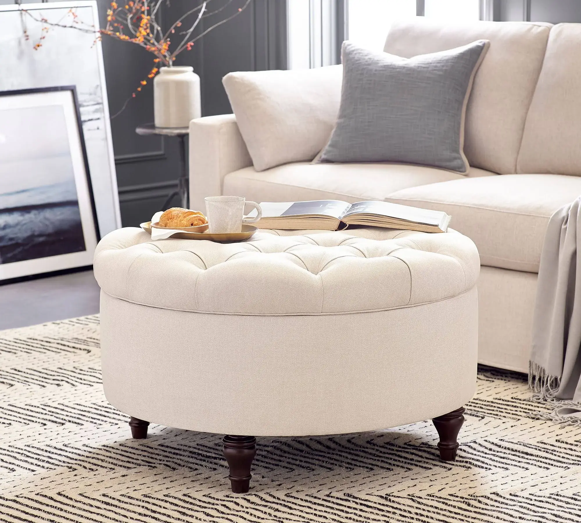 Zavior Tufted Round Storage Ottoman – furniture