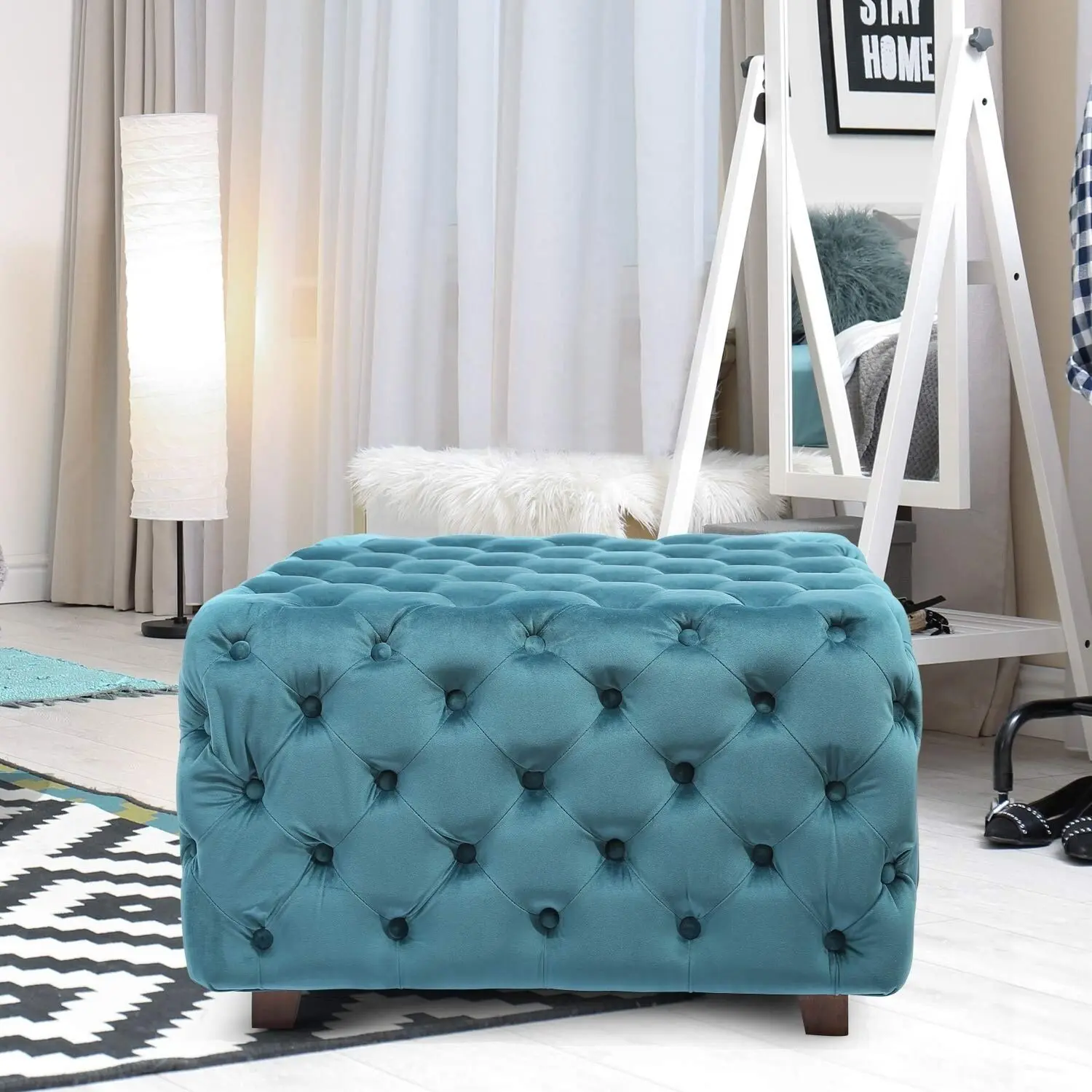 BLUE Square Tufted Fabric, Bench – furniture