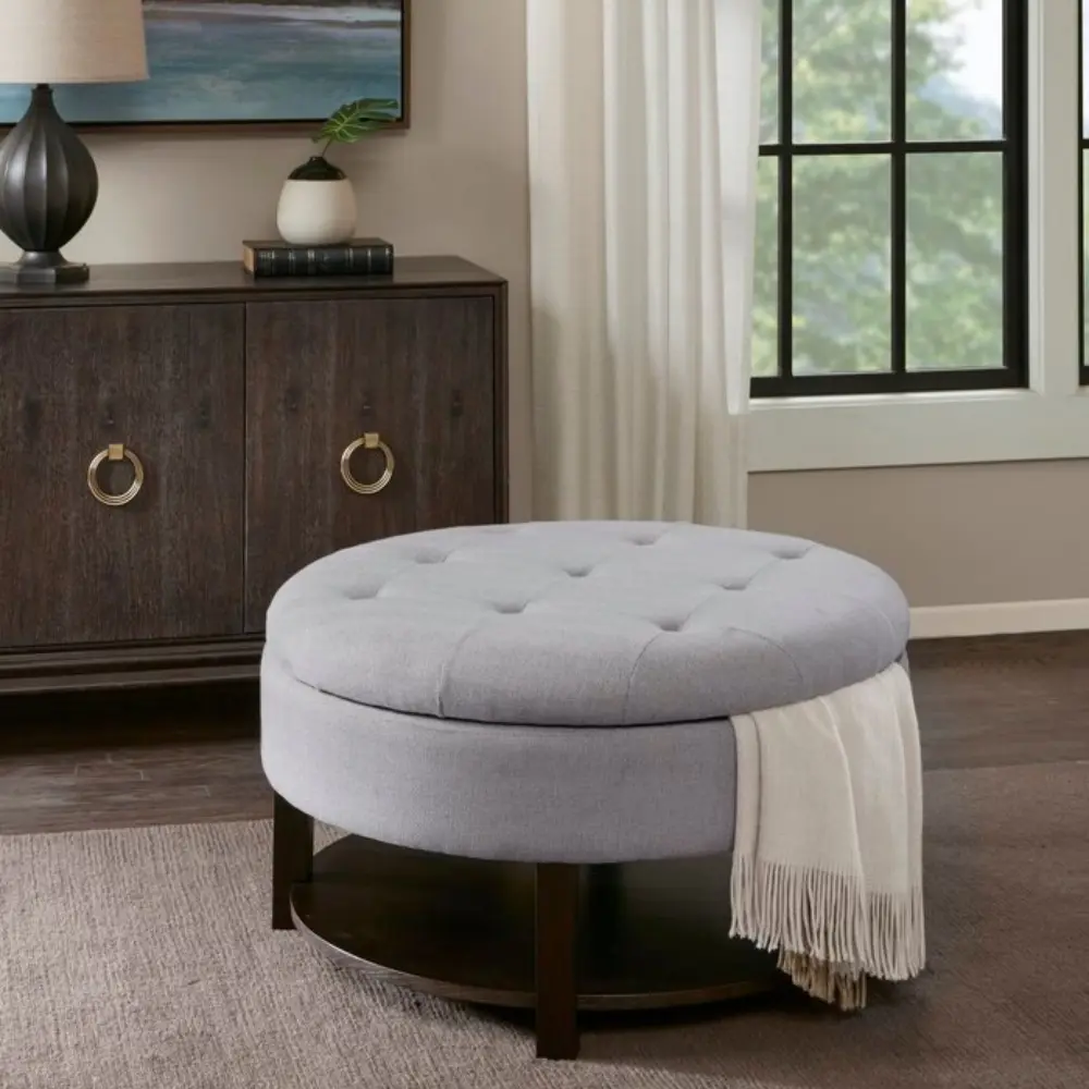 Wide Tufted Round Storage Ottoman – furniture