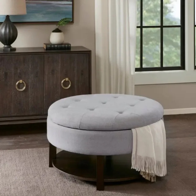 Wide Tufted Round Storage Ottoman – furniture