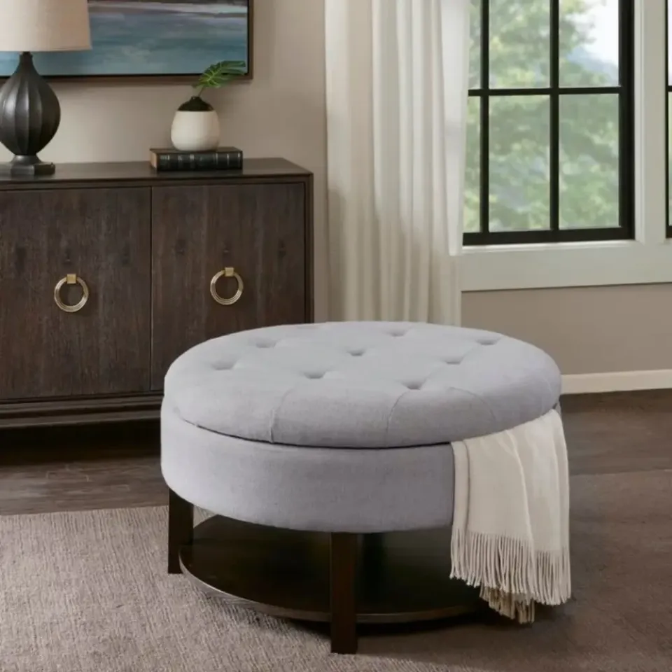 Wide Tufted Round Storage Ottoman – furniture - product image 1