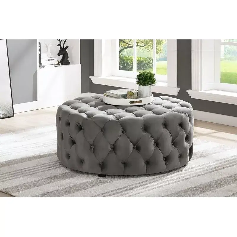 Velvet Tufted Round Cocktail Ottoman – furniture