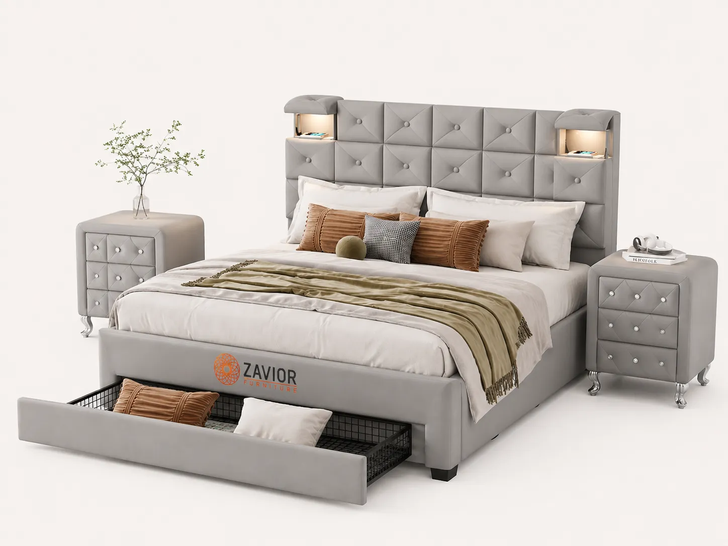 Zavior Platform Bed with Nightstands