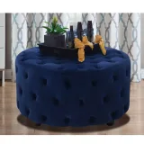 Linen Tufted Round Ottoman – furniture thumbnail 2