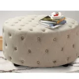 Linen Tufted Round Ottoman – furniture thumbnail 3