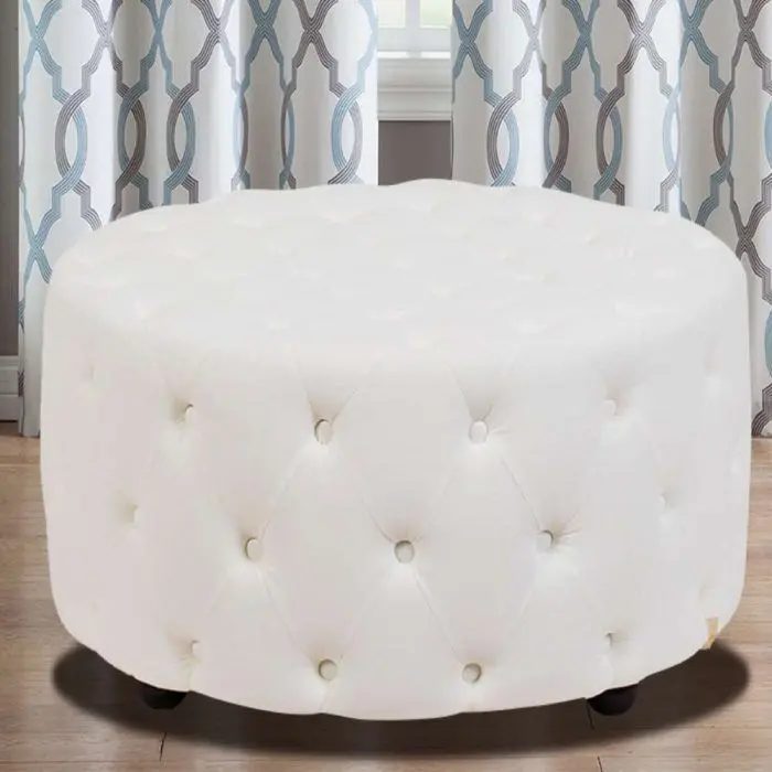 Linen Tufted Round Ottoman – furniture