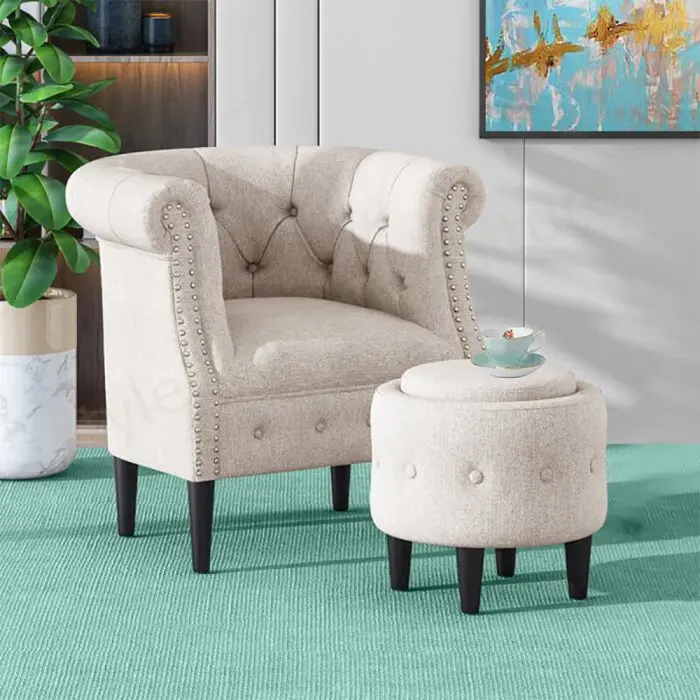 Tufted Chair with Round Ottoman – furniture