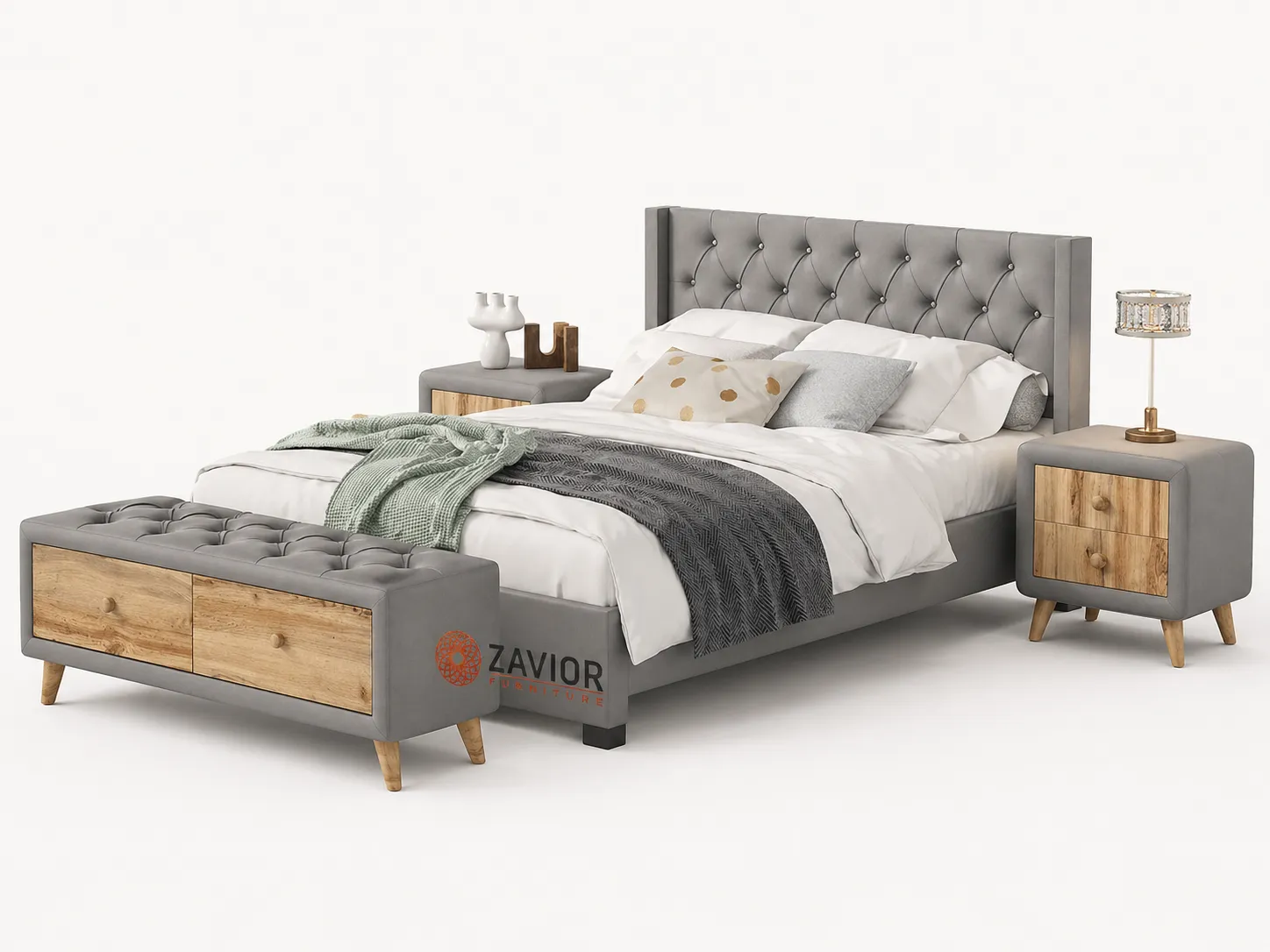 Zavior Platform Bed with Nightstands & Bench