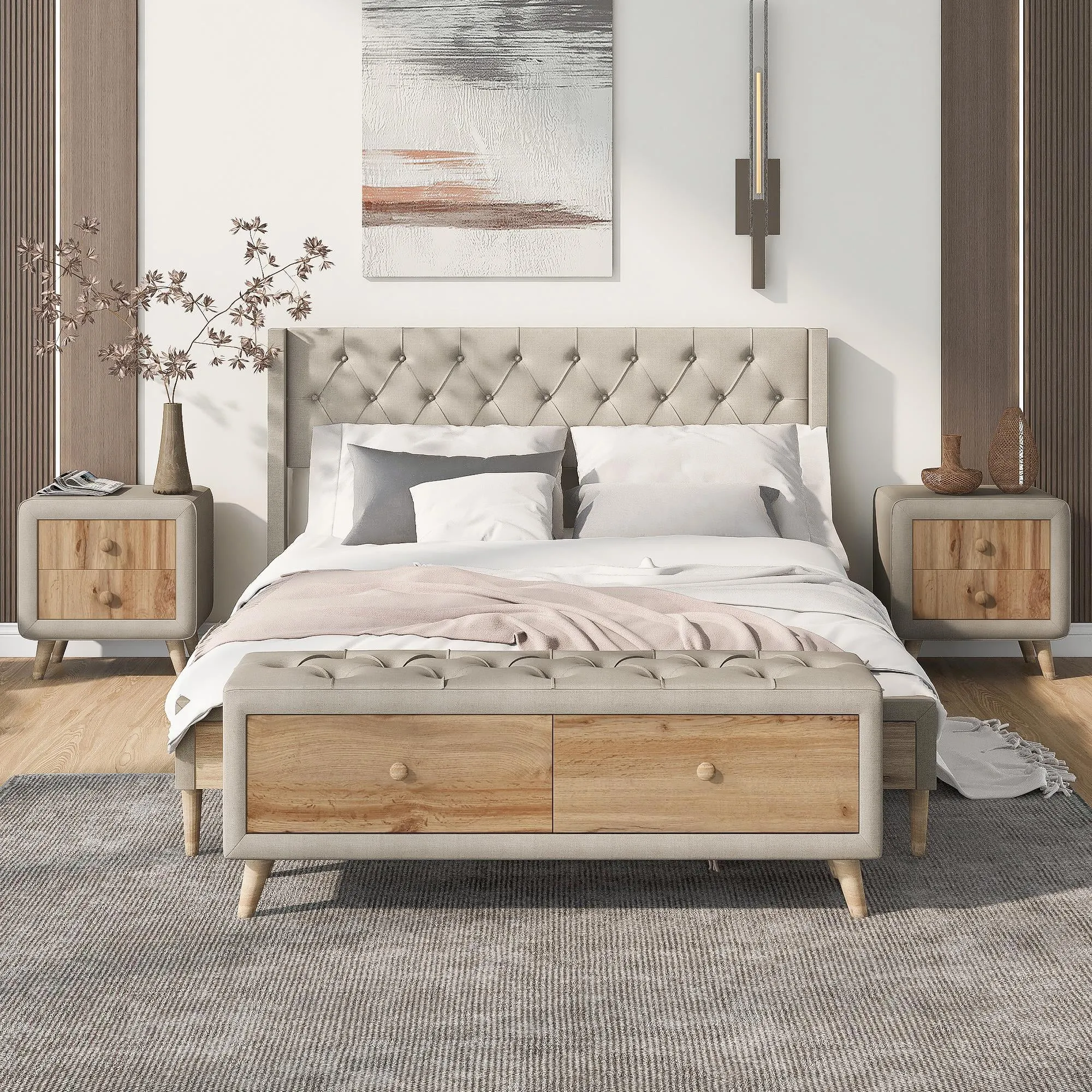 Zavior Platform Bed with Nightstands & Bench