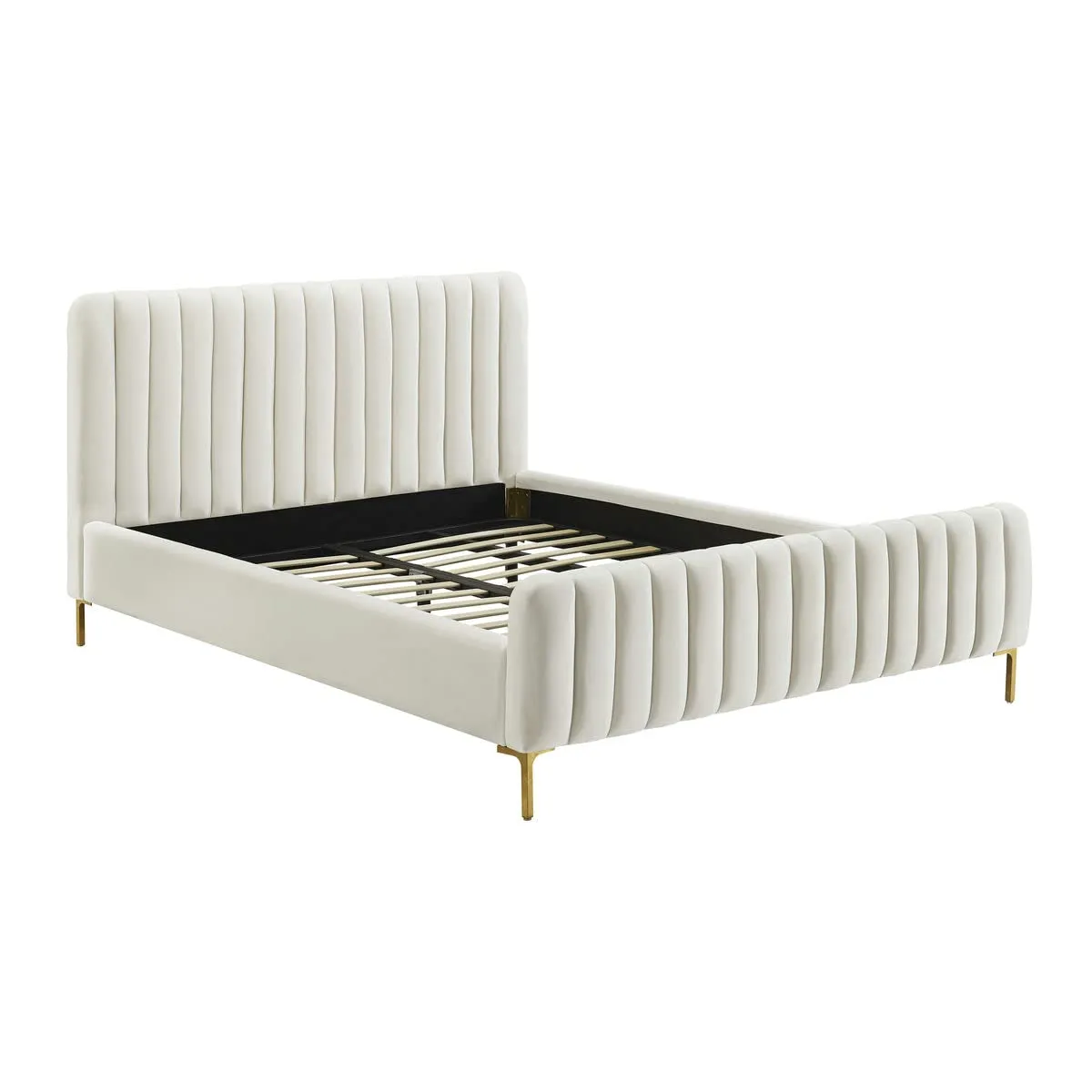 Zavior Grey Velvet Bed with Channel Tufted Headboard
