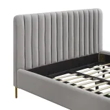 Zavior Grey Velvet Bed with Channel Tufted Headboard thumbnail 3