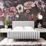 Zavior Grey Velvet Bed with Channel Tufted Headboard thumbnail 2