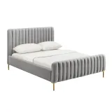 Zavior Grey Velvet Bed with Channel Tufted Headboard thumbnail 6