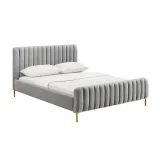 Zavior Grey Velvet Bed with Channel Tufted Headboard thumbnail 4