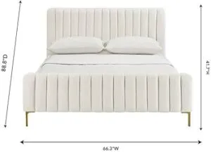 Zavior Grey Velvet Bed with Channel Tufted Headboard