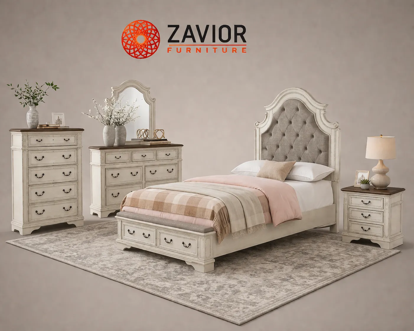 Zavior Realyn Chipped White Storage Bed