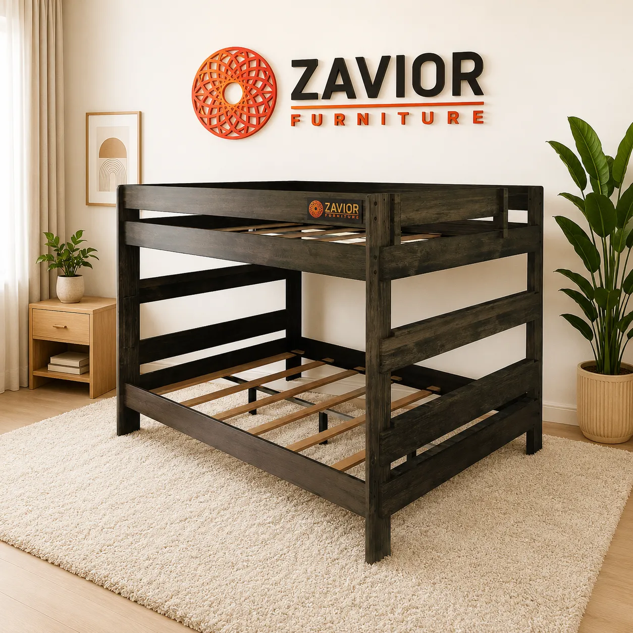 Farmhouse Queen over Queen Bunk Bed – Matte Pecan