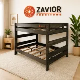 Farmhouse Queen over Queen Bunk Bed – Matte Pecan thumbnail 1