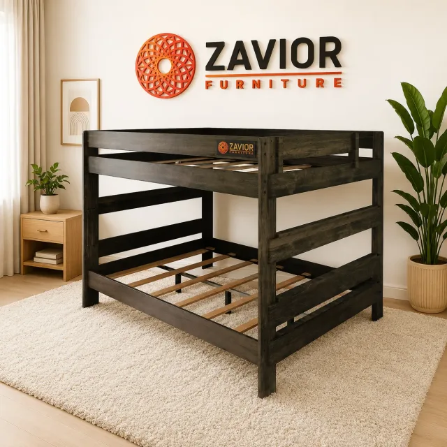Farmhouse Queen over Queen Bunk Bed – Matte Pecan