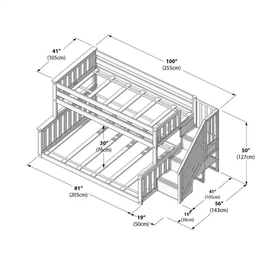 Max & Lily Twin over Full Low Bunk with Staircase