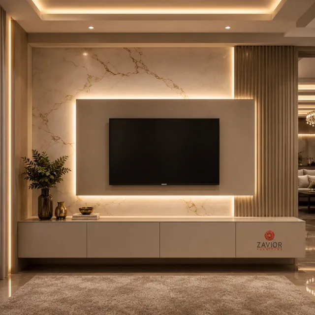 Backlight TV Unit – Modern TV Wall Unit with Storage