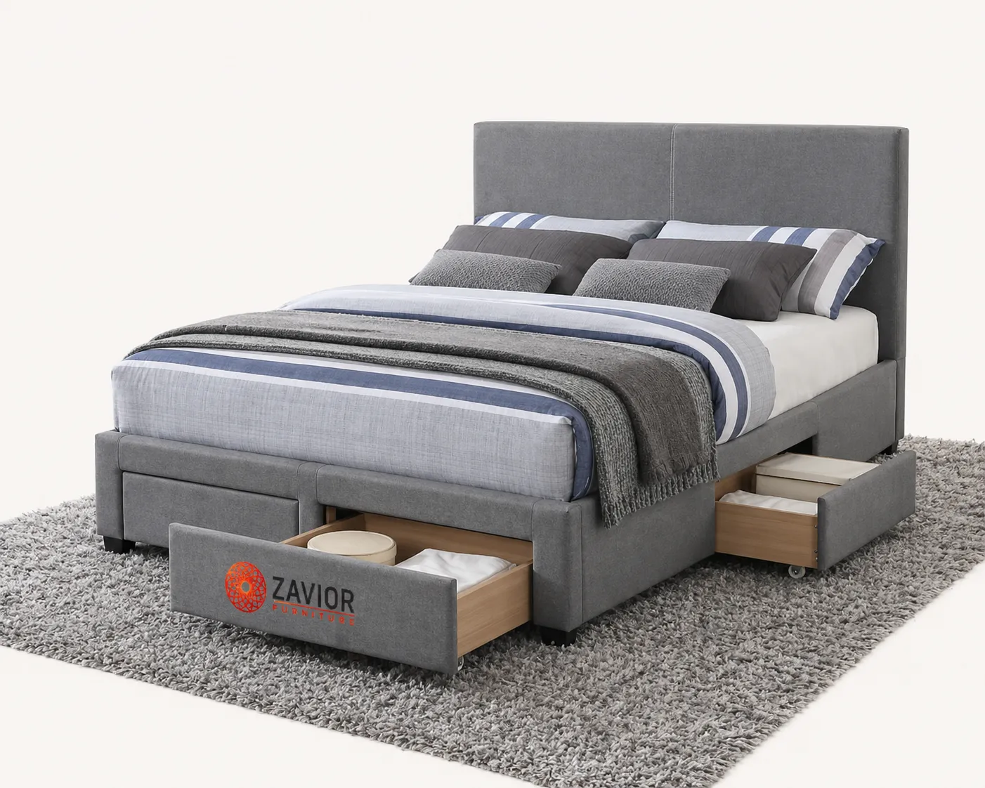 Zavior Grey Fabric Storage Bed