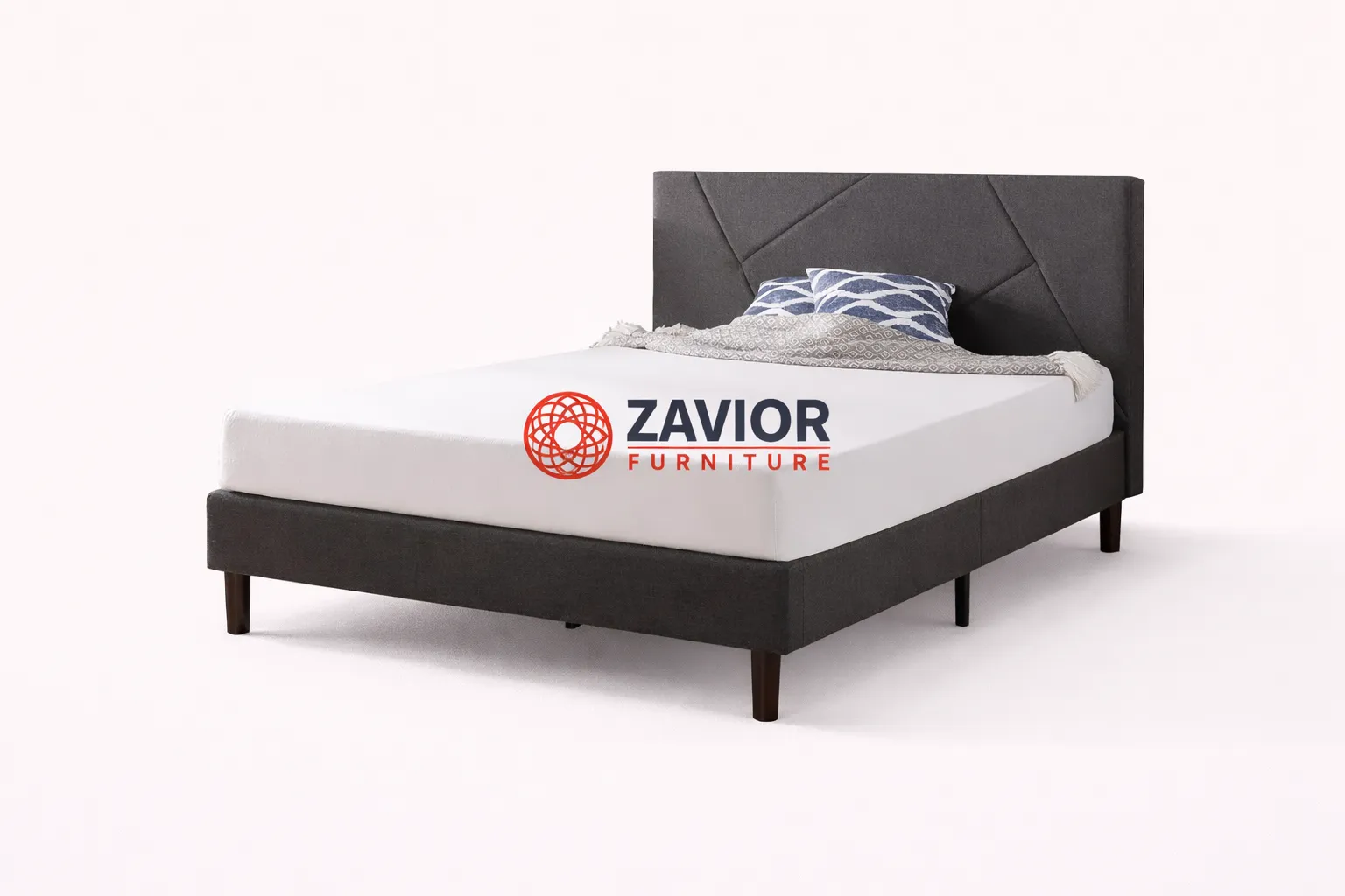 Zavior Dark Grey Upholstered Platform Bed with Tufted Headboard