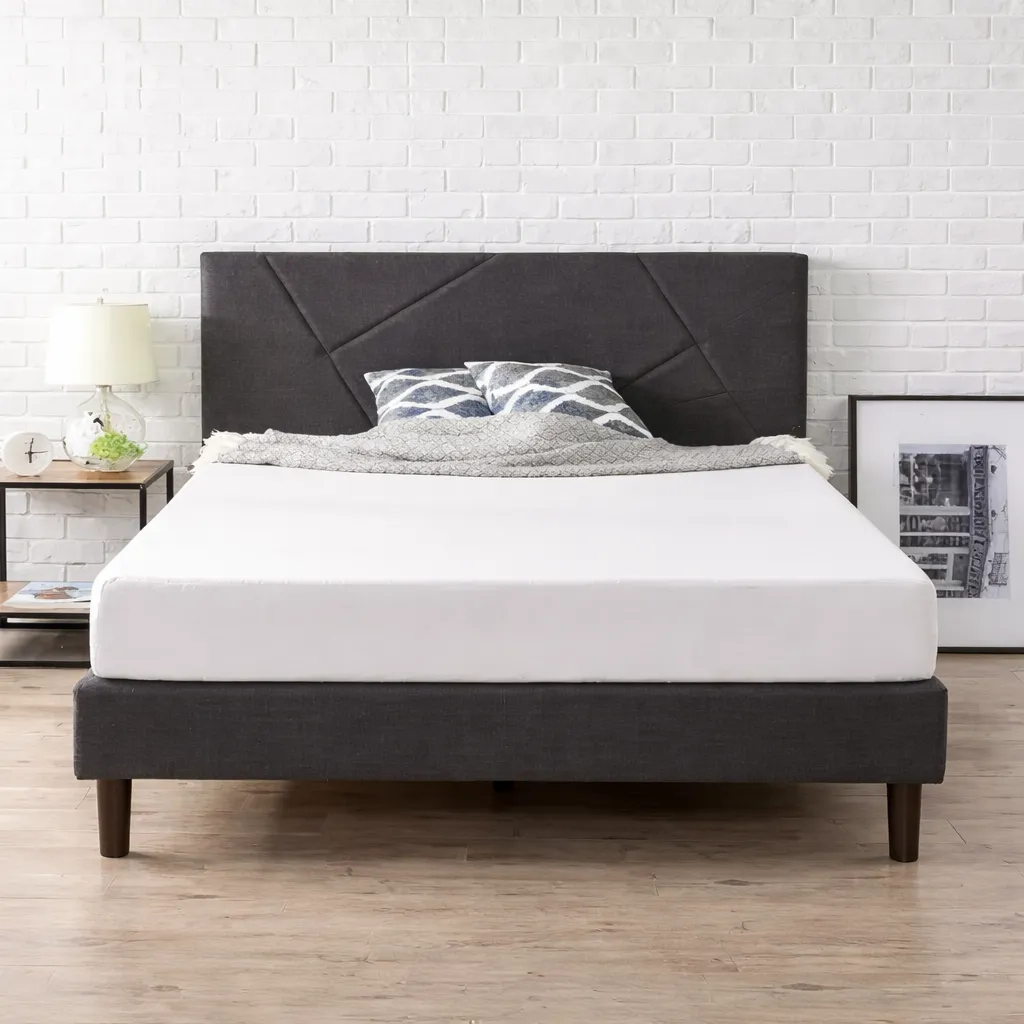 Zavior Dark Grey Upholstered Platform Bed with Tufted Headboard