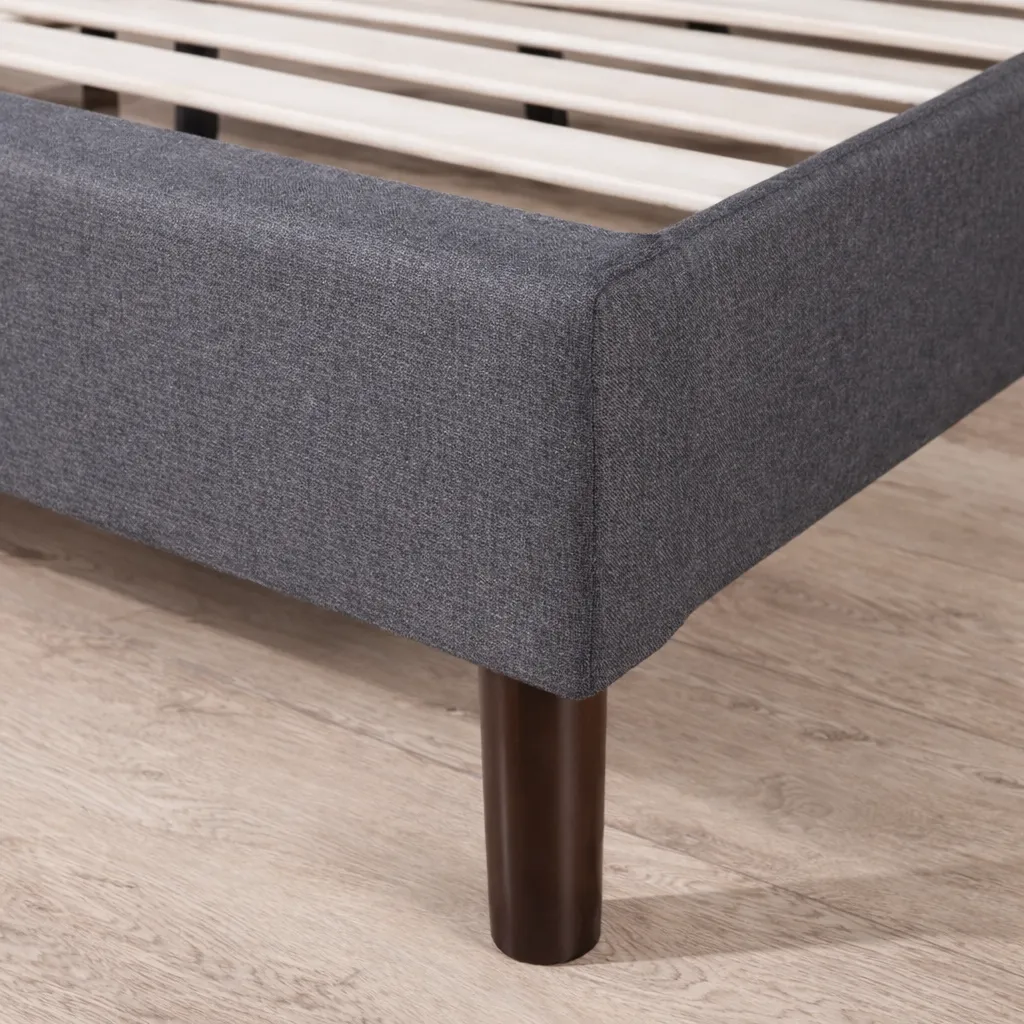 Zavior Dark Grey Upholstered Platform Bed with Tufted Headboard