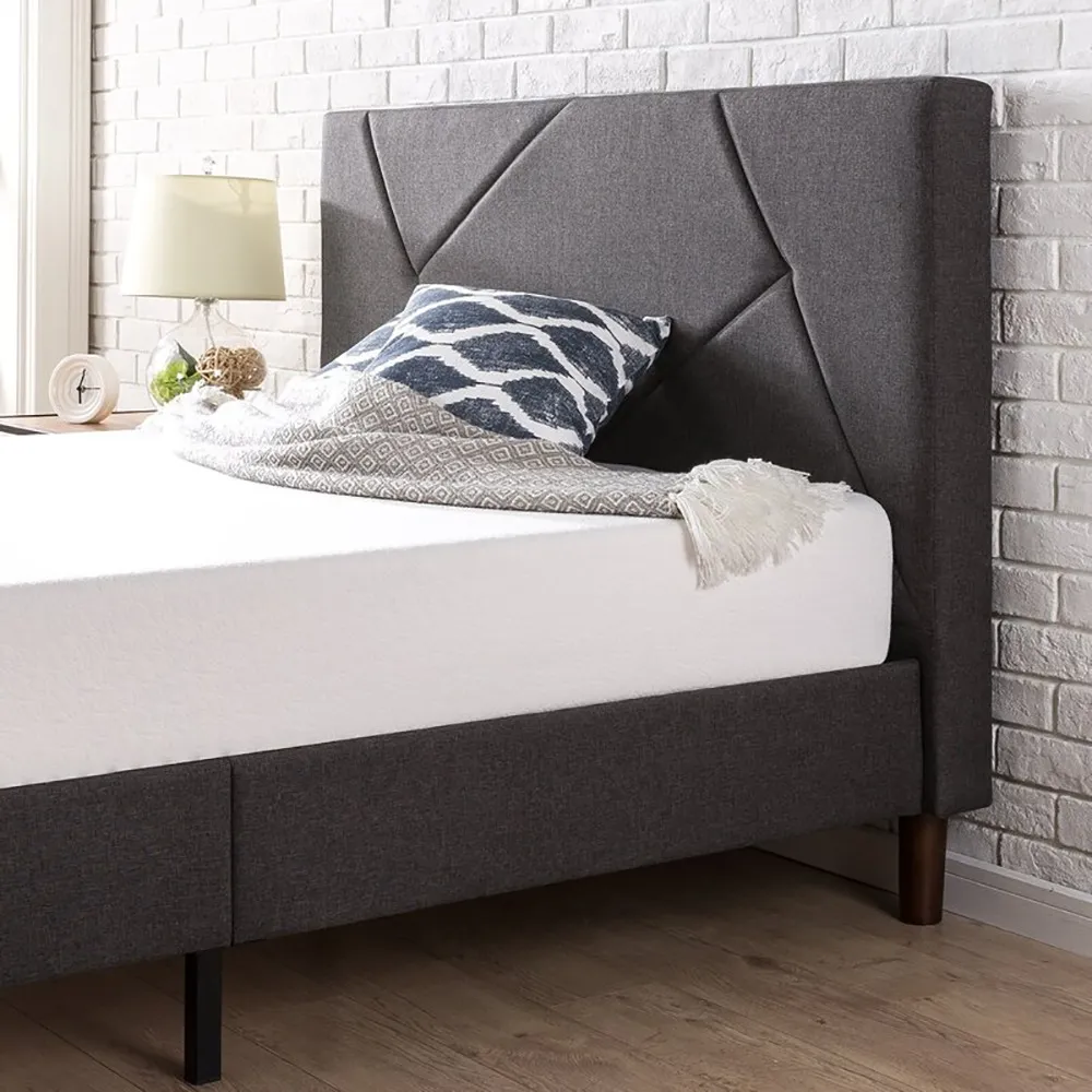 Zavior Dark Grey Upholstered Platform Bed with Tufted Headboard