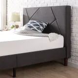 Zavior Dark Grey Upholstered Platform Bed with Tufted Headboard thumbnail 3