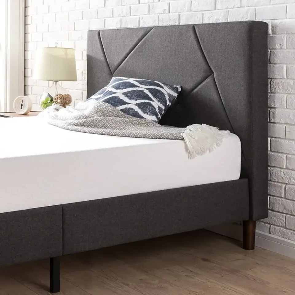 Zavior Dark Grey Upholstered Platform Bed with Tufted Headboard - product image 3