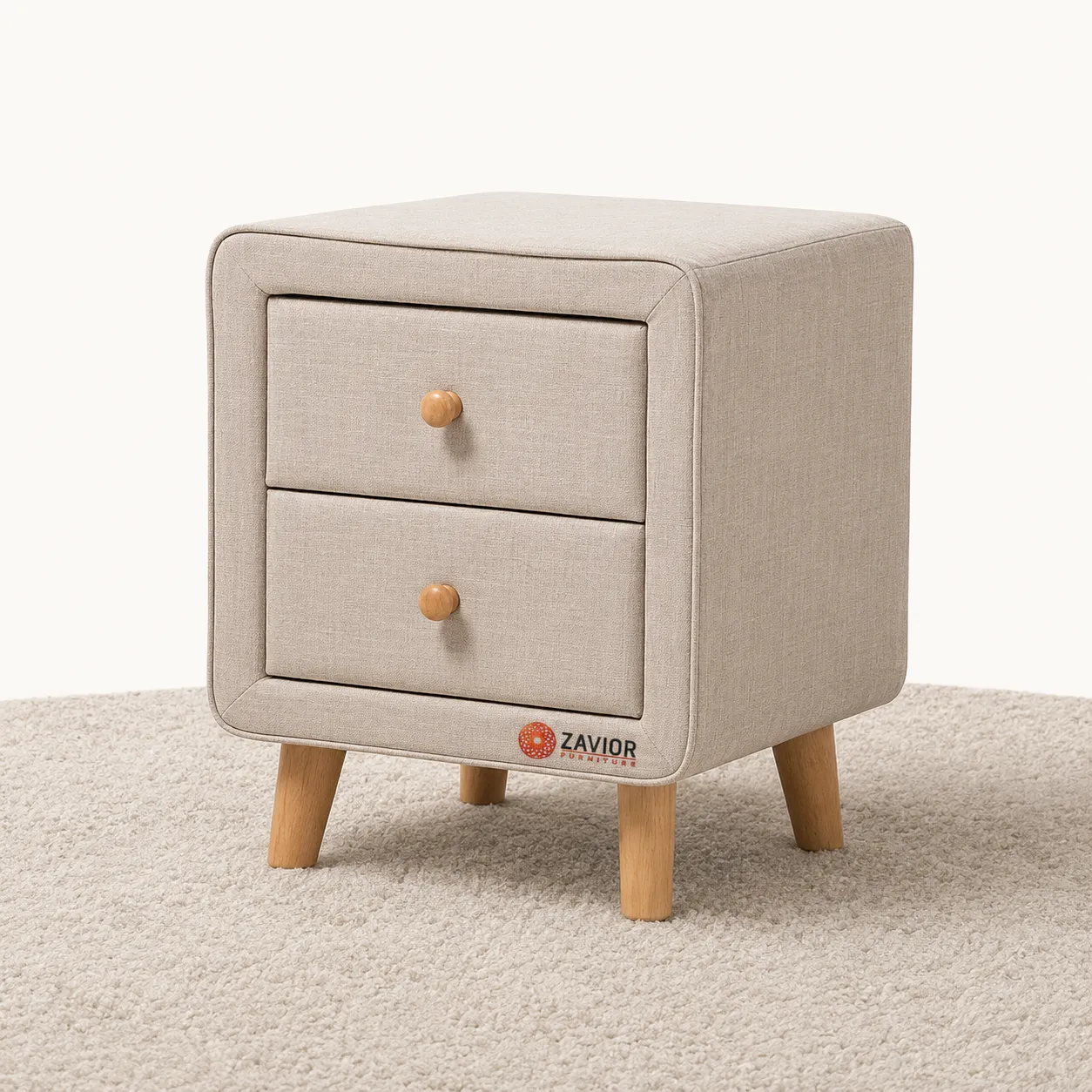 Zavior Jonesy 2-Drawer Mid-Century Fabric Nightstand