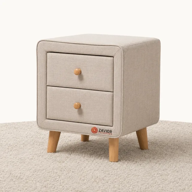 Zavior Jonesy 2-Drawer Mid-Century Fabric Nightstand