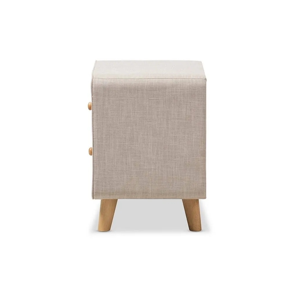 Zavior Jonesy 2-Drawer Mid-Century Fabric Nightstand