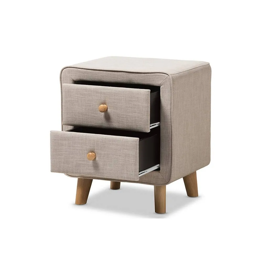 Zavior Jonesy 2-Drawer Mid-Century Fabric Nightstand