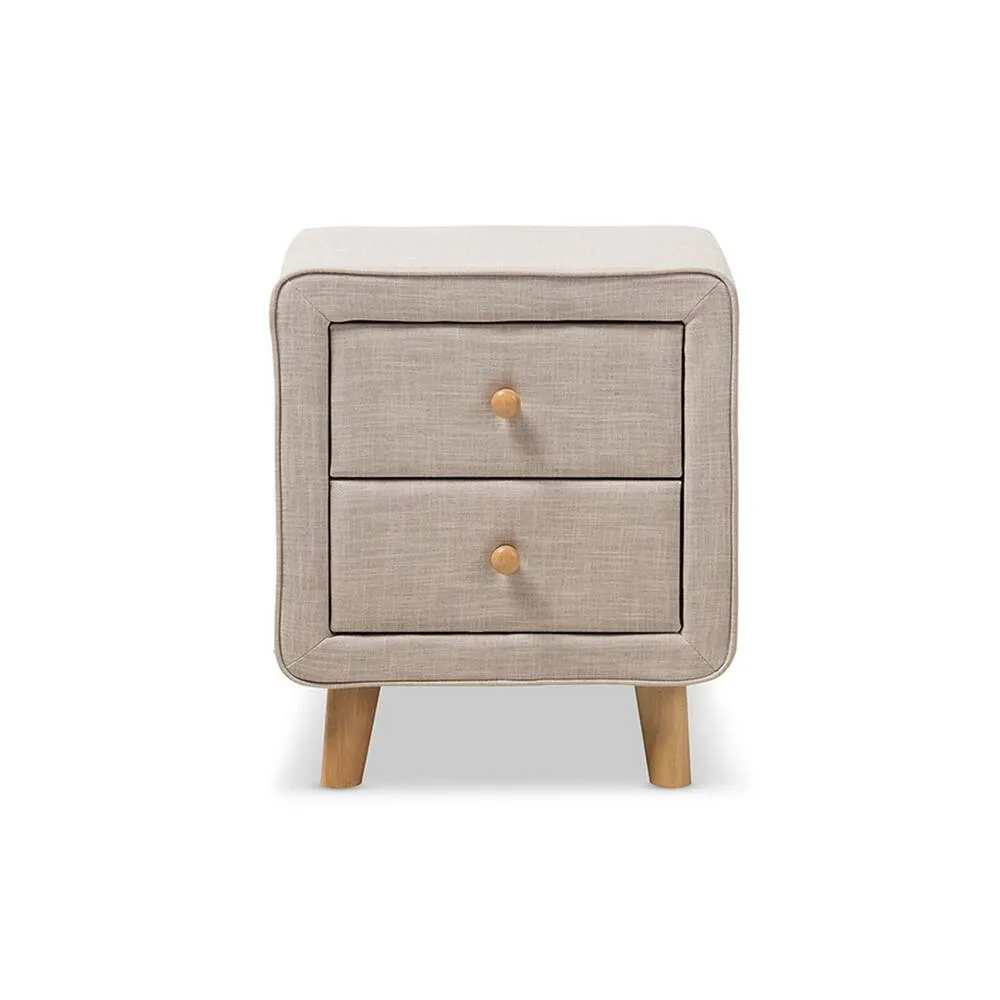 Zavior Jonesy 2-Drawer Mid-Century Fabric Nightstand