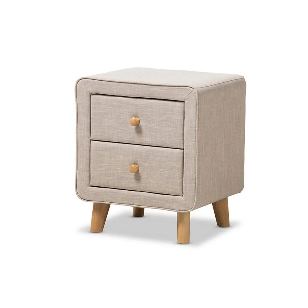 Zavior Jonesy 2-Drawer Mid-Century Fabric Nightstand