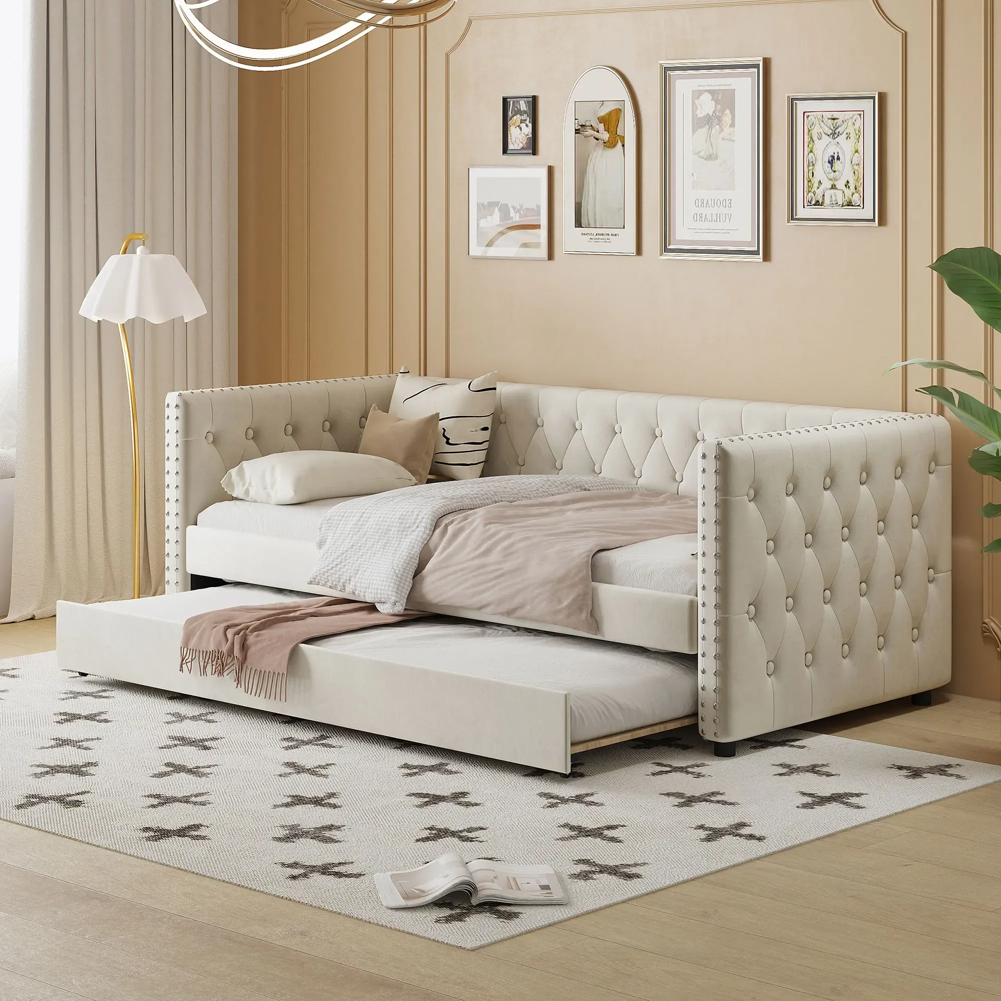 Zavior Cherry Wood Bedroom Set with High Headboard and Storage Units