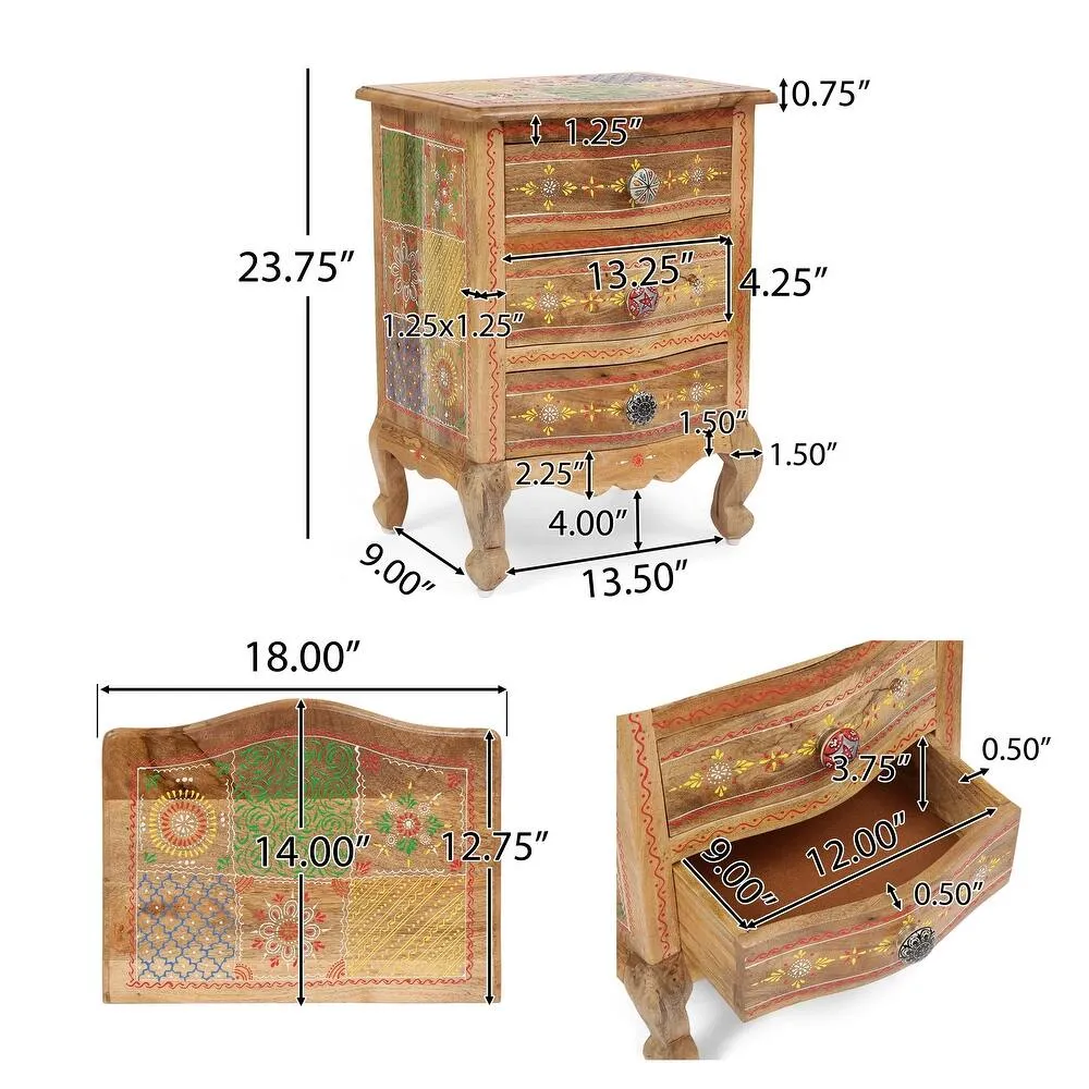 Zavior Ailey Handcrafted 3 Drawer Nightstand