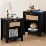 Zavior Farmhouse Rattan Nightstand Set of 2 thumbnail 1