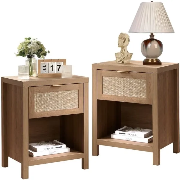 Zavior Farmhouse Rattan Nightstand Set of 2