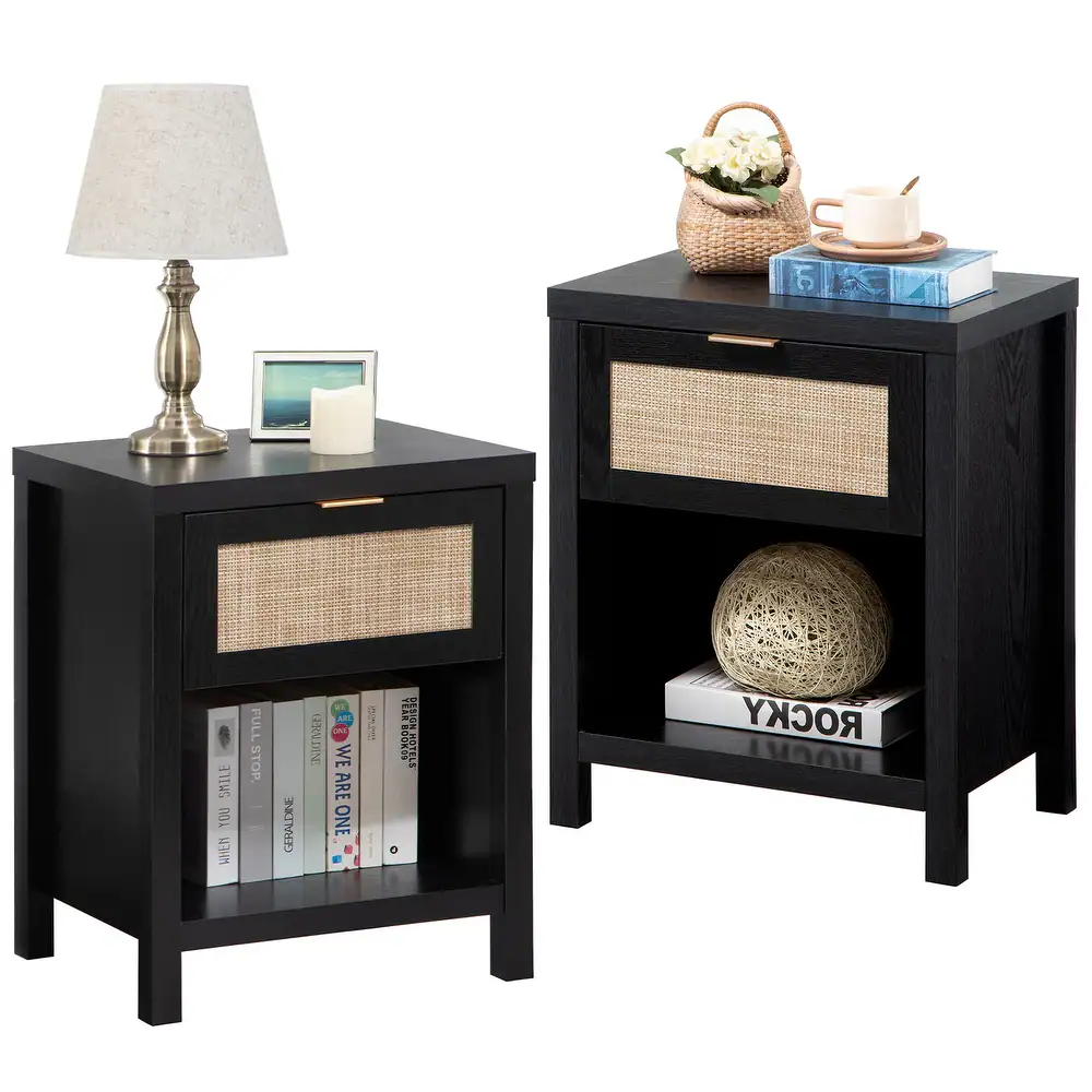 Zavior Farmhouse Rattan Nightstand Set of 2
