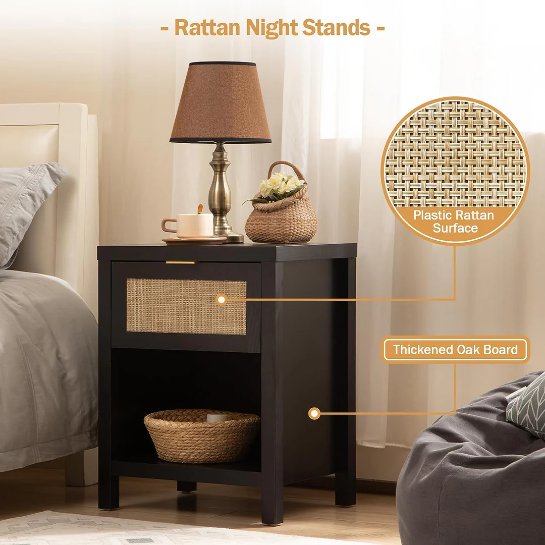 Zavior Farmhouse Rattan Nightstand Set of 2