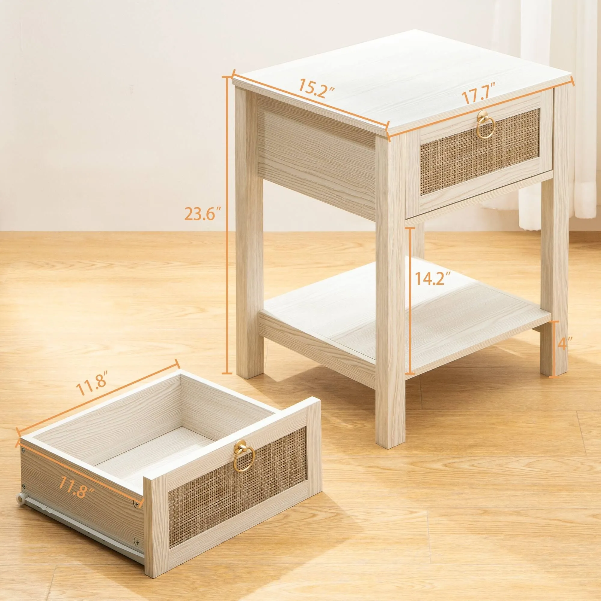 Zavior Farmhouse Rattan Nightstand Set of 2