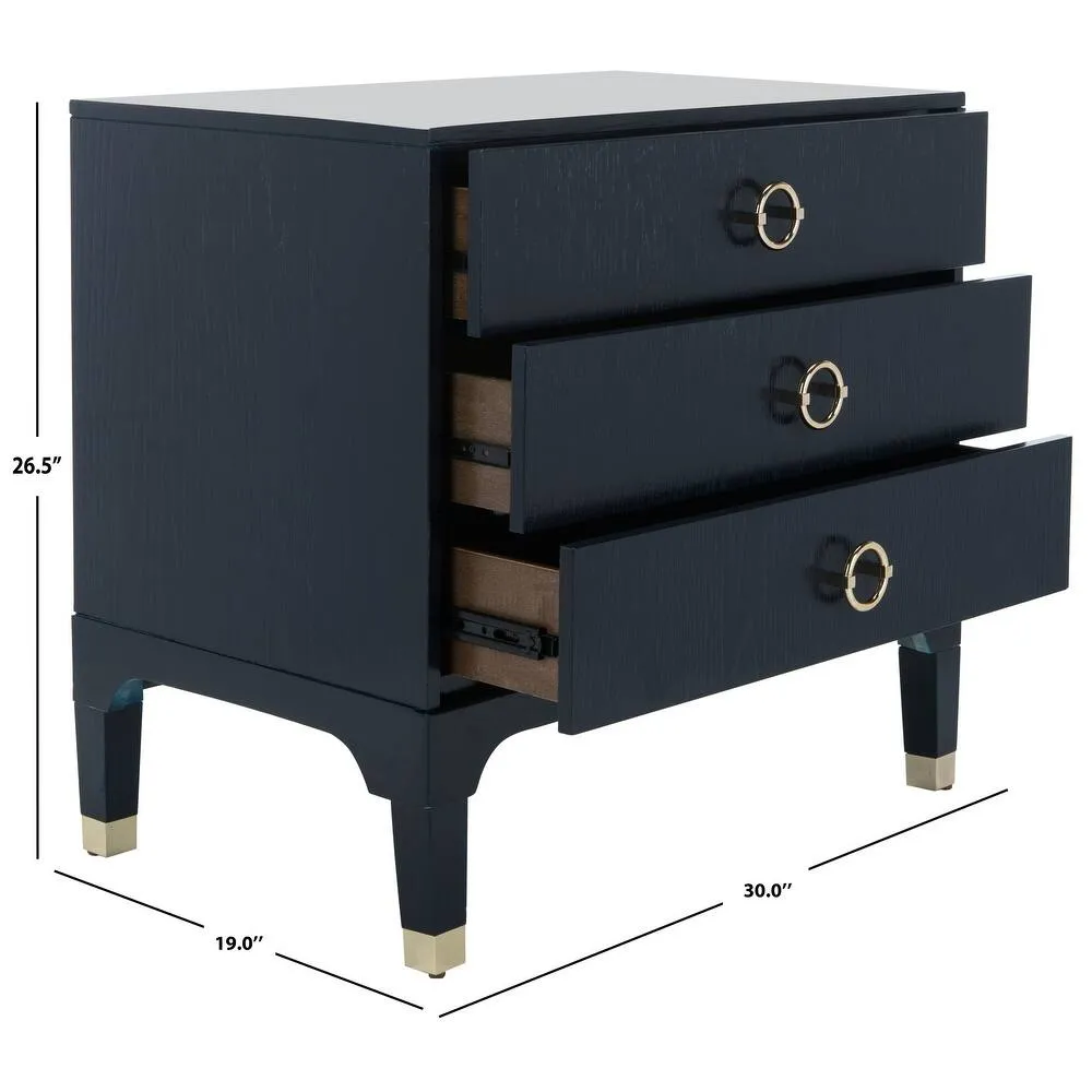Zavior Lorna Navy 3-Drawer Night Stand