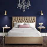 Zavior Beige Velvet Ottoman Bed with Chesterfield Headboard thumbnail 4
